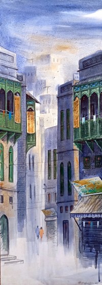 G. N. Qazi, 12 x 36 inch, Acrylic on Canvas, Cityscape Painting, AC-GNQ-086